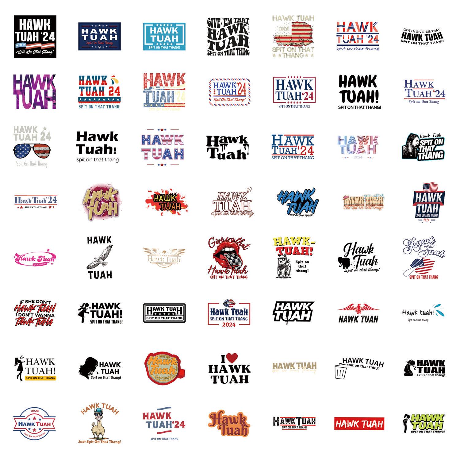 55-Piece Hawk Tuah Graffiti Sticker Set for Water Bottles & Phones