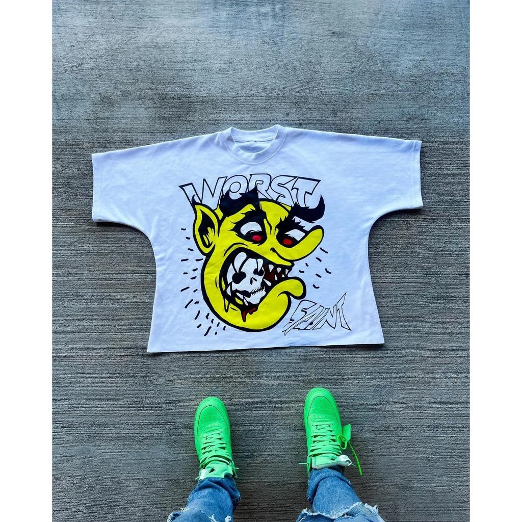 Harajuku Grafikdruck Übergroßes T-Shirt Goth Casual Baumwolle Kurzarm Tops