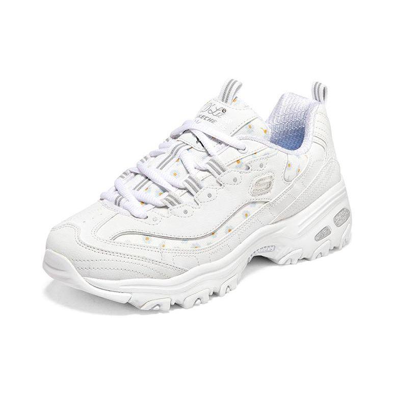 Skechers DLites 1.0 Fafa Bear Mesh Fabric Synthetic Leather Trendy Shock Absorbing Durable Breathable Low Top Dad Shoes Women Sneaker White 896180-WHT