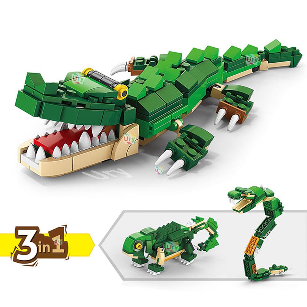 Ocean Marine Fish 3in1 Animals Shark Tiger Owl Crocodile Model Set Building Blocks Diy Children Assemble Toy for Kid Gift