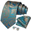 Blaues Paisley-Blumen-Krawatten-Set mit goldenem Krawattenring, Seidenkrawatte, Einstecktuch, Hochzeit, Business, Party-Set für Männer