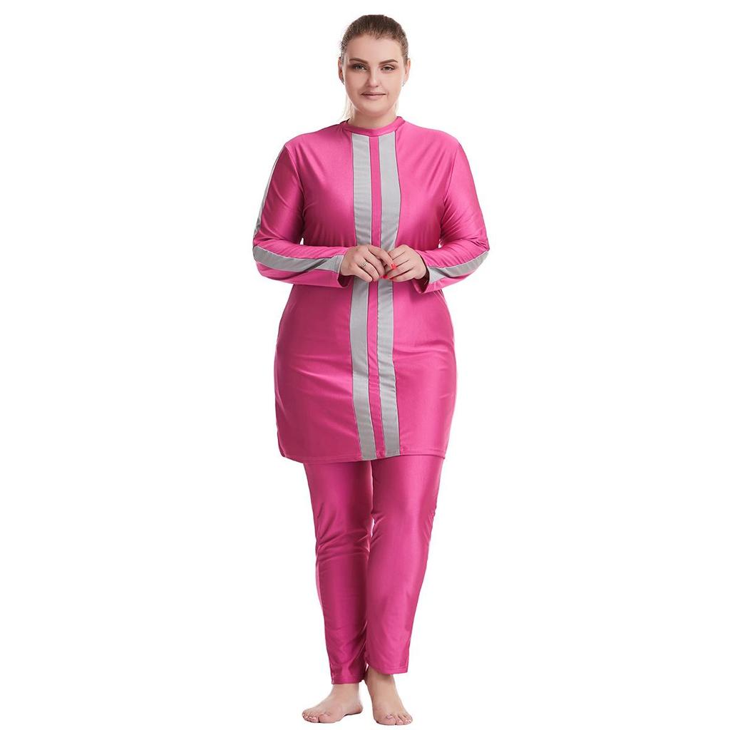 Plus Size Color Block Conservative Muslim Women’s Swimsuit with Sunscreen