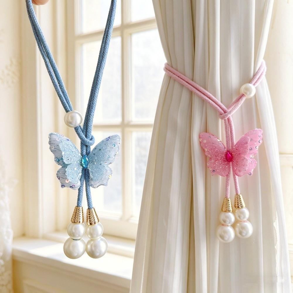2PCS Creative Pearl Curtain Buckle Artificial Pearl Curtain Rope Curtain Binding  Home Decor