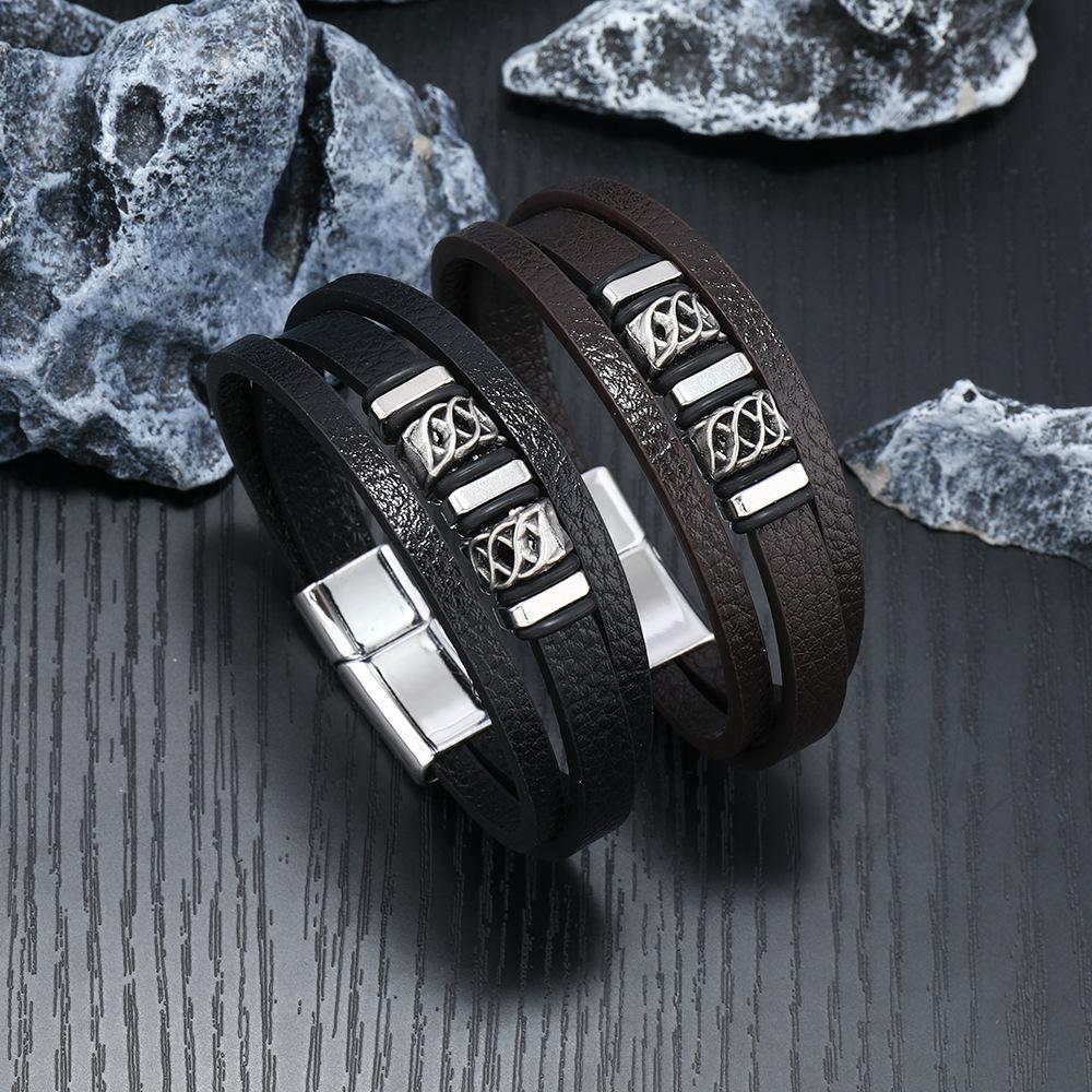 Multi Layer Braided Leather Bracelet For Men Stylish Versatile PU Wristband Cuff