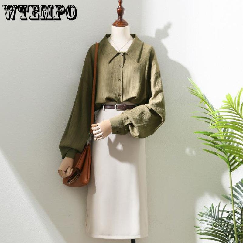Vintage Green Shirt Spring and Autumn Women's Shirt Sunscreen Shirt with Design Sense Small Popular Loose Fashion Shirt Top