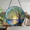 2D Flat Stained Glass Willow Tree Window Decoration Colored Glass Plate, 7.87inches Nature Tree Hanging Sun Catcher with Chain, Spring Summer Home