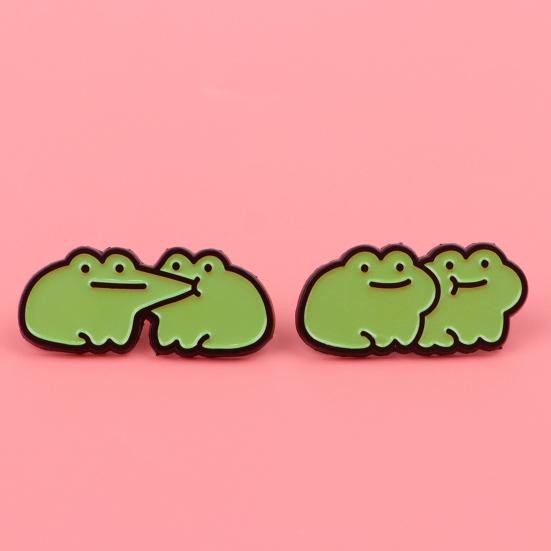 Decorative Brooch Cartoon Green Frog Design Zinc Alloy Enamel Safety Pin Bag Sweater Suit Lapel Badge Outfit Accessory