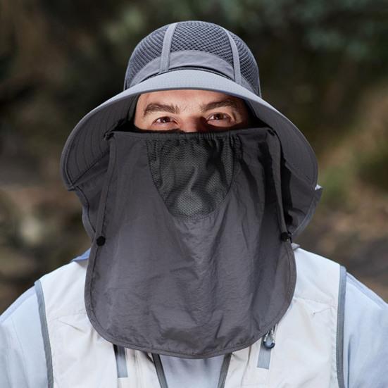 Summer Fisherman Hat, Wide Brim Adjustable Drawstring Bucket Hat, Outdoor Activity Hat with Shawl And Face Guard Design