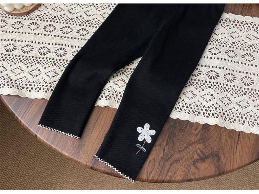 Baumwoll-Leggings mit Blumenstickerei für 1- bis 4-jährige Mädchen - Hohe Taille, vielseitige Kleinkindhose für den frühen Herbst