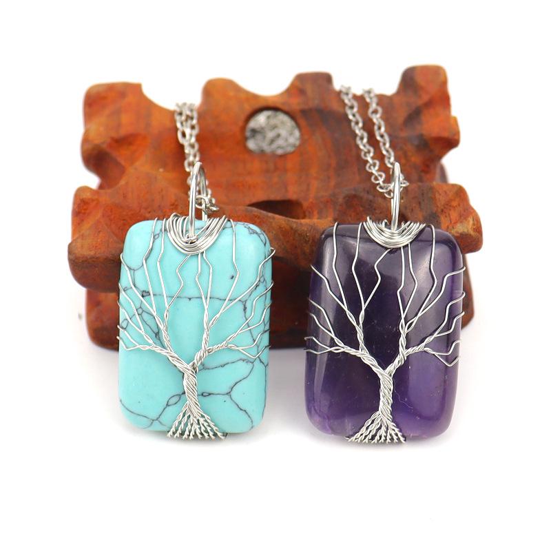 TikTok Live Natural Crystal Agate Tree of Life Pendant Necklace N510