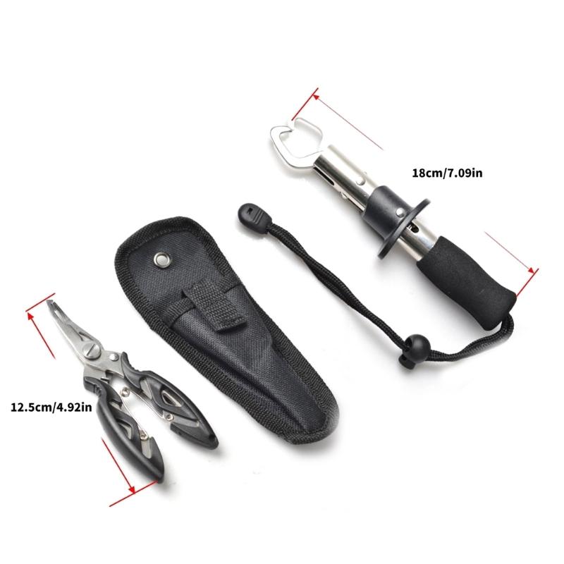Fish Gripper Fishing Pliers Stainless Steel Fish Lip Gripper with Storage Bag Mutifunctional Line Cutter Hook Remover