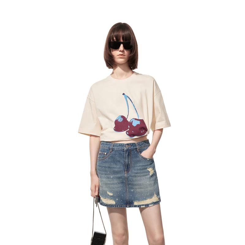 MO&Co. 2024 Summer Cherry Print Loose Short Sleeve T-shirt S