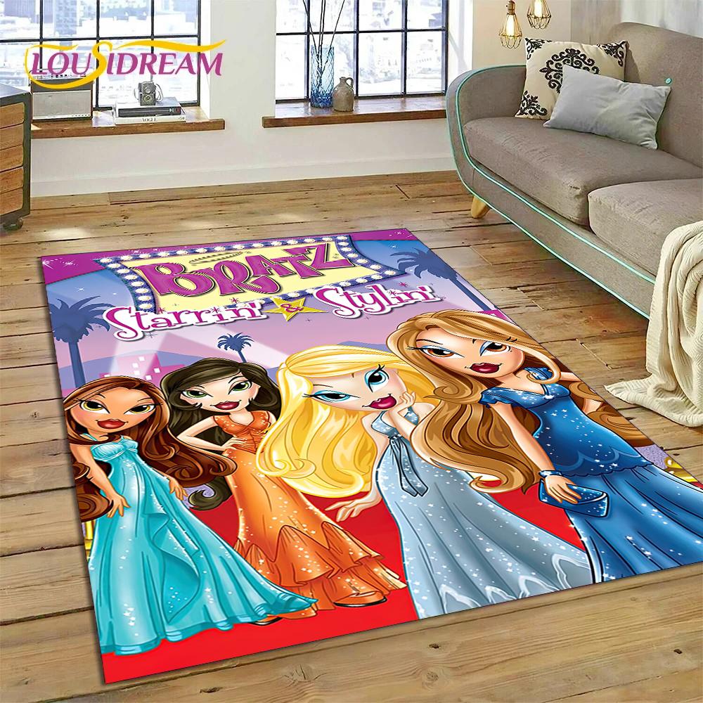 HD Cartoon Bratz Doll Cute Girls 3D Rug Carpet for Living Room Bedroom Home Decor,Floor Mat Non-slip Decoration for Sofa Doormat