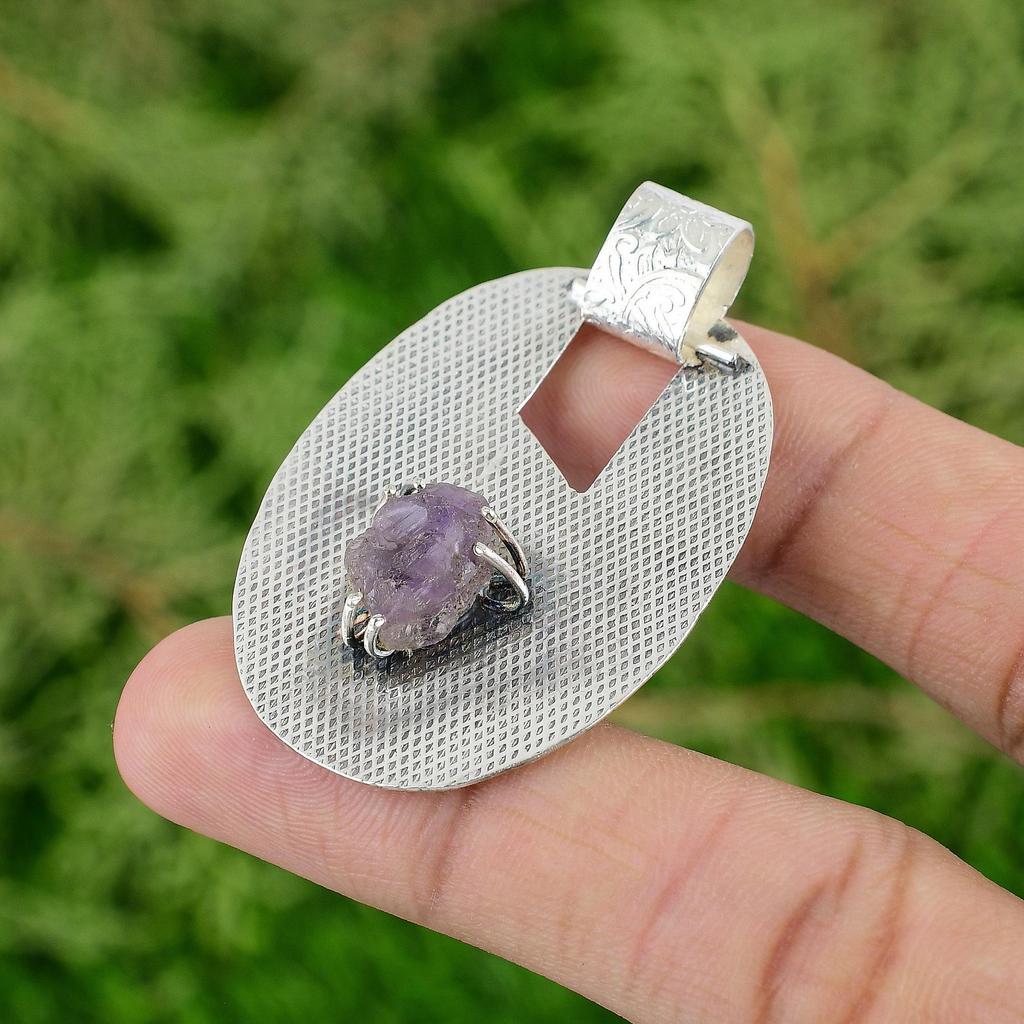Daughters Day Deal 925 Silver African Amethyst Rough Gemstone Pendant Jewelry