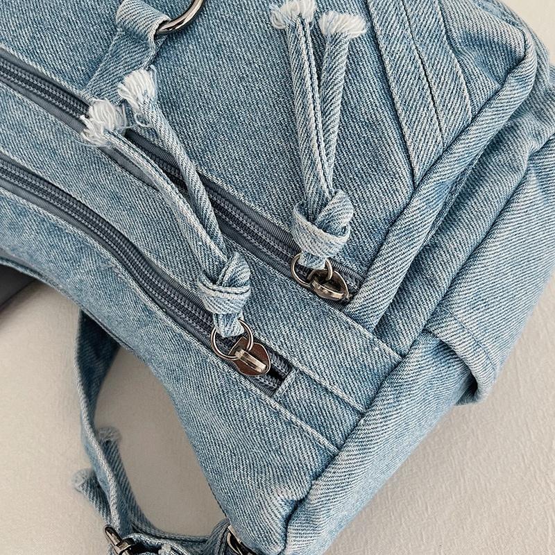 Vintage Denim Crossbody Bag Women's Multi-Pocket Single Shoulder Small Square Bag