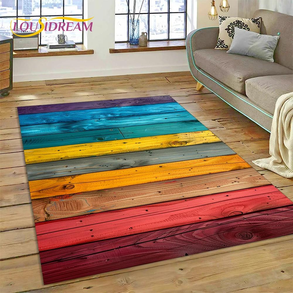3D Bunt Holzmaserung Holz Kundenspezifischer Teppich Teppich für Wohnzimmer Schlafzimmer Dekor, Fußmatte Rutschfeste Dekoration für Sofa Fußmatte