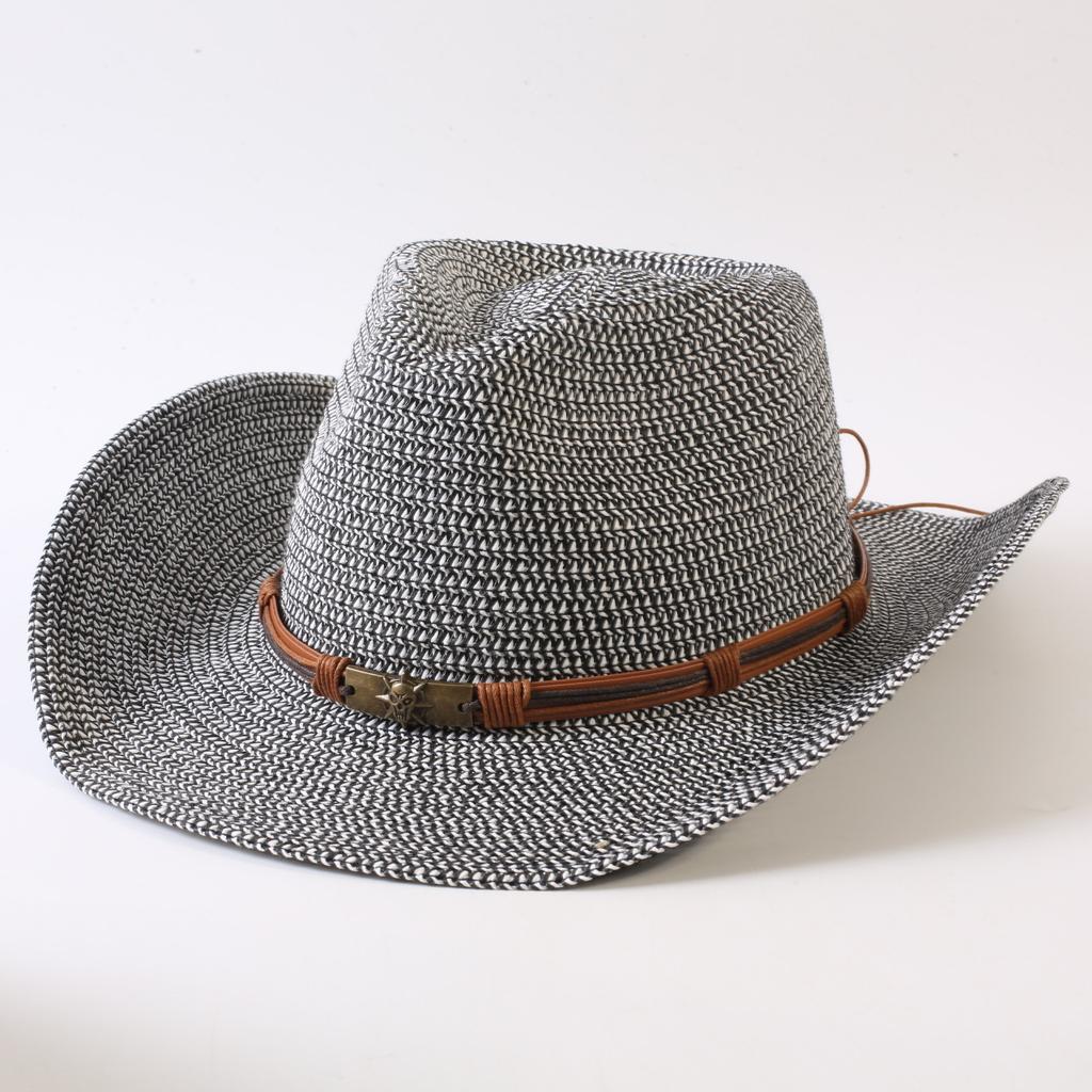 Popular European and American Classic Straw Woven Western Cowboy Hat Men's and Women's Outdoor Fashion OL Wind Woven Top Hat