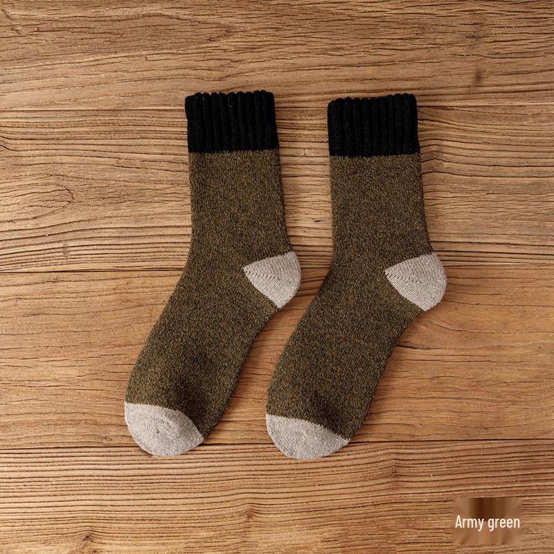 Super Thick Men s & Women s Wool Socks - Mid-Calf, Plus Velvet, Plush Winter, Loose Cuff армия зеленый