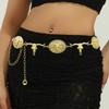 Vintage Oval Craved Metal Waist Chain For Women Exquisite Gold Color Belt Chains  Body Jewelry