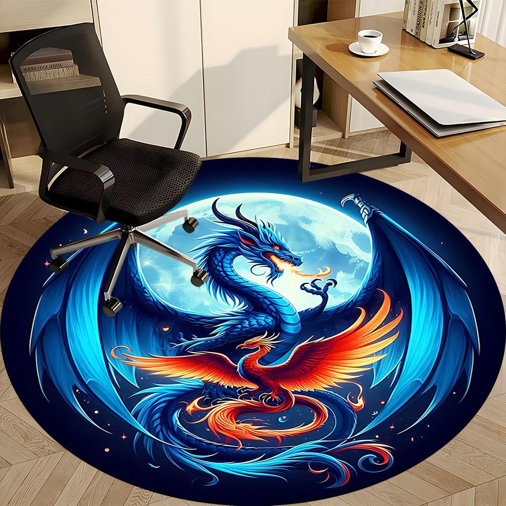 1pc Dragon Phoenix Office Round Area Rug, Under Office Chairs Bedroom Living Room Home Decor, Room Deco, Available In Various Sizes