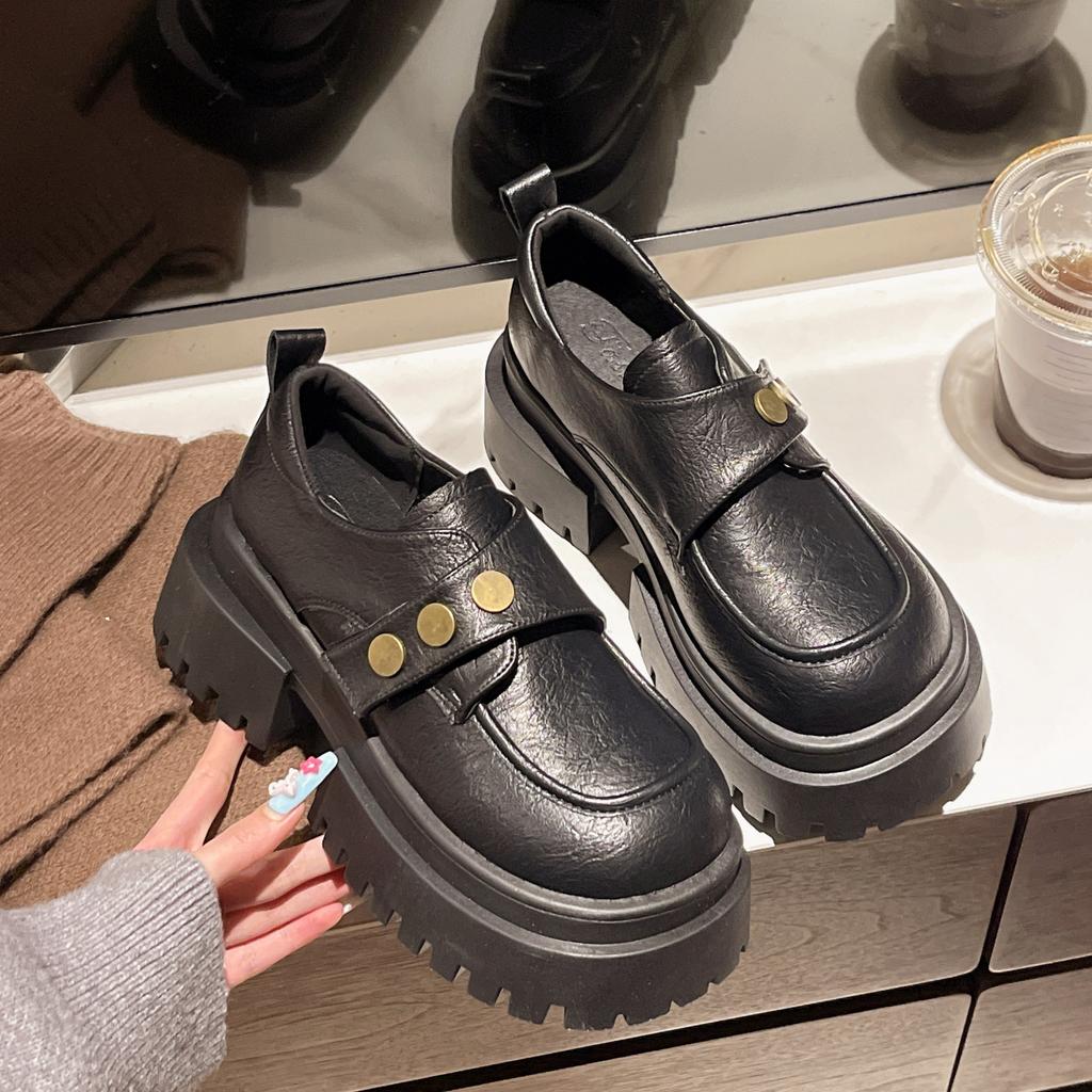 Versatile Small Leather Shoes Spring New One-pedal Women's Shoes Retro Single Shoes Platform Women