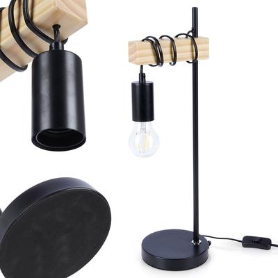 Nightstand Desk Lamp Metal Wood Black Loft