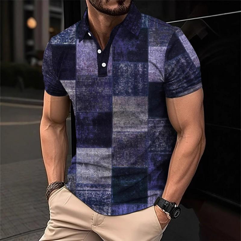 Mens Oversized Retro American Style Polo Shirt With 3D Digital Print Pique Cotton Breathable Comfortable Casual Wear