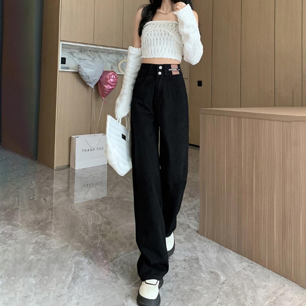 High waist wide legs straight jeans women's spring and autumn models new Korean version small loose and thin trousers ins tide