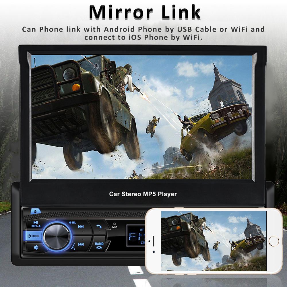 1 Din Autoradio Stereo 7" HD Automatisch versenkbarer Touchscreen Monitor MP5 SD FM USB-Player Audio Bluetooth
