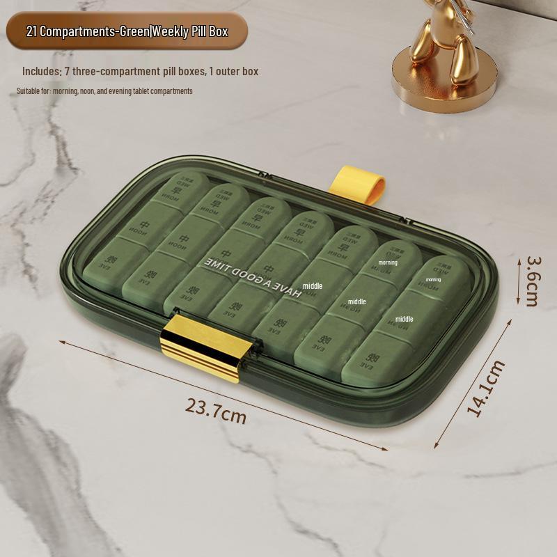 Portable Weekly Pill Organizer: Large Capacity, Sealed, Three Times Daily Dispenser, Travel-Friendly Medication Box.