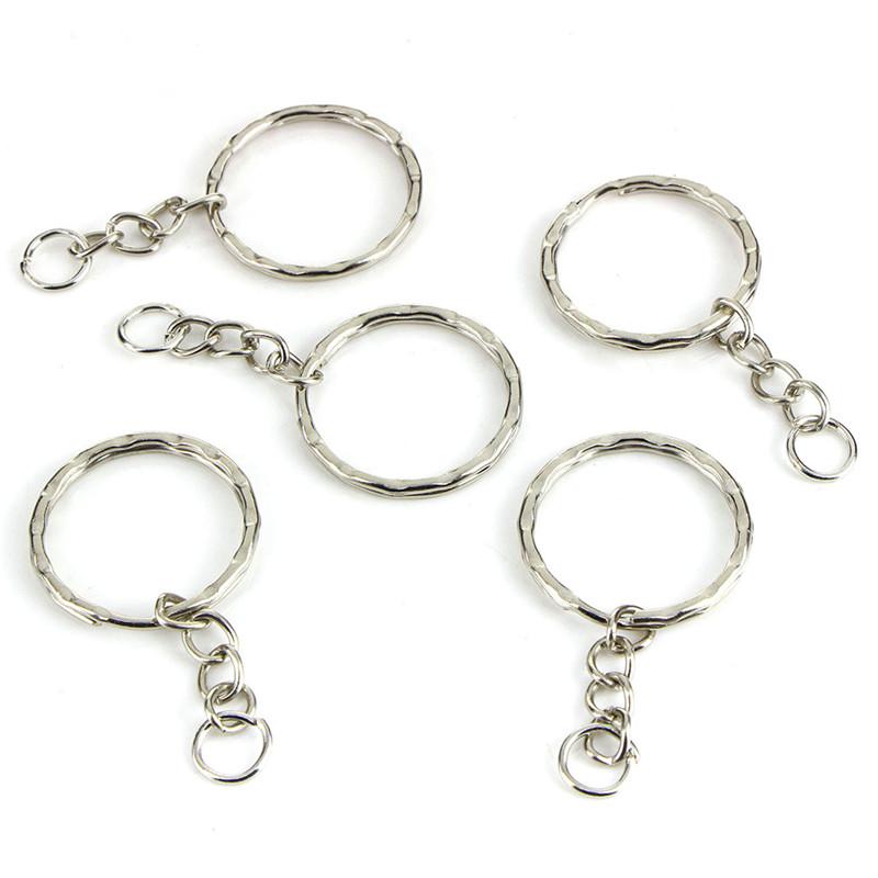 Kit 50 Portachiavi In Metallo Color Argento Con Catena E Anelli - Accessori Fai Da Te Per Creazione Gioielli
