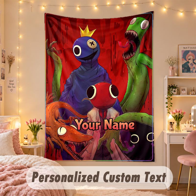 Custom Personalized Tapestry,Rainbow Friends Print Custom Name Text Wall Art Hanging for Bedroom