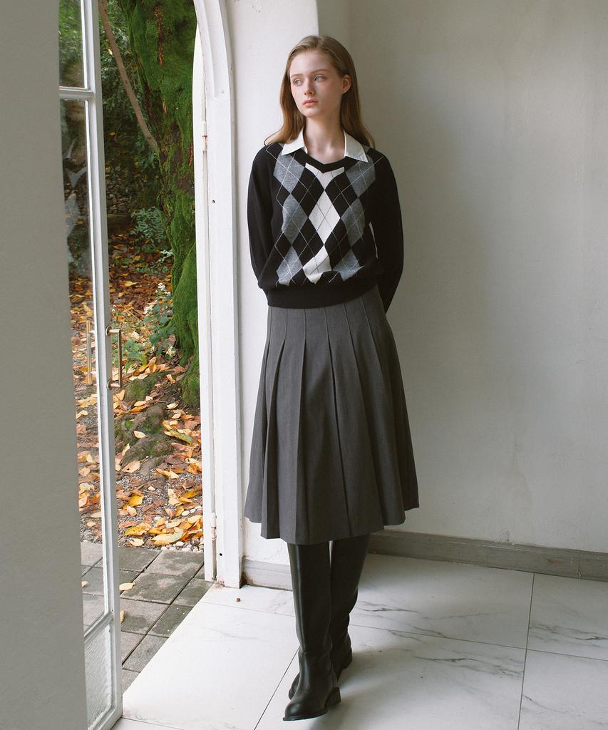 YUPPE Pleated Wool Skirt_Charcoal