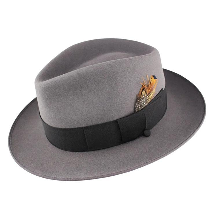 Прямые продажи с завода, Однотонная шляпа-цилиндр, Шляпа из чистого шерстяного фетра, Ретро джазовая фетровая шляпа One size серый