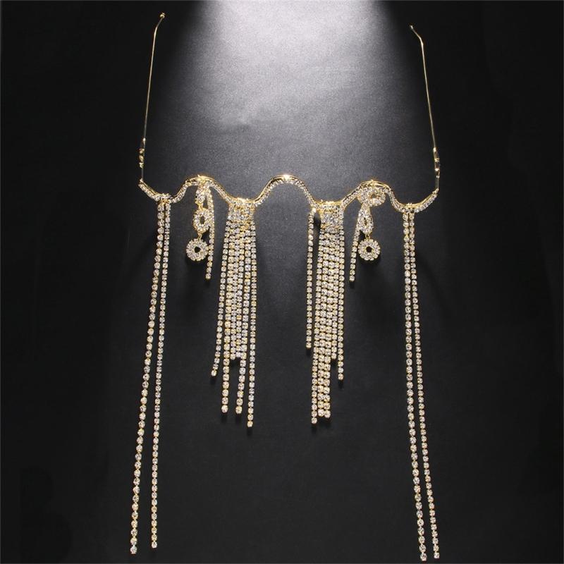 Fringed Rhinestones Eyeglass Frame Aesthetic Face Chain Face Decorative Jewelry No Lens Half Frame Eyewear Women Favor
