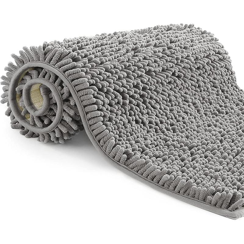 

Chenille Bathroom Rug Mat Non-Slip Bath Mat Machine Washable Absorbent Microfiber Bath Mat for Shower Bath Toilet 40x60cm светло-серый