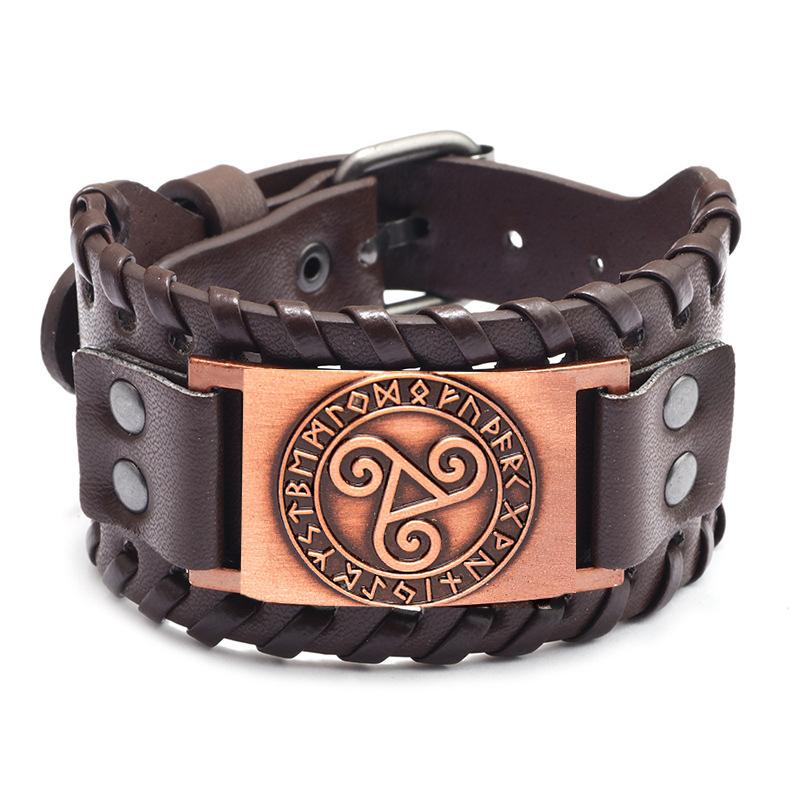 New Retro Wide Leather Nordic Rune of Odi Bracelet for Men Celtic Viking Solomon Pattern Party Gifts Accessories