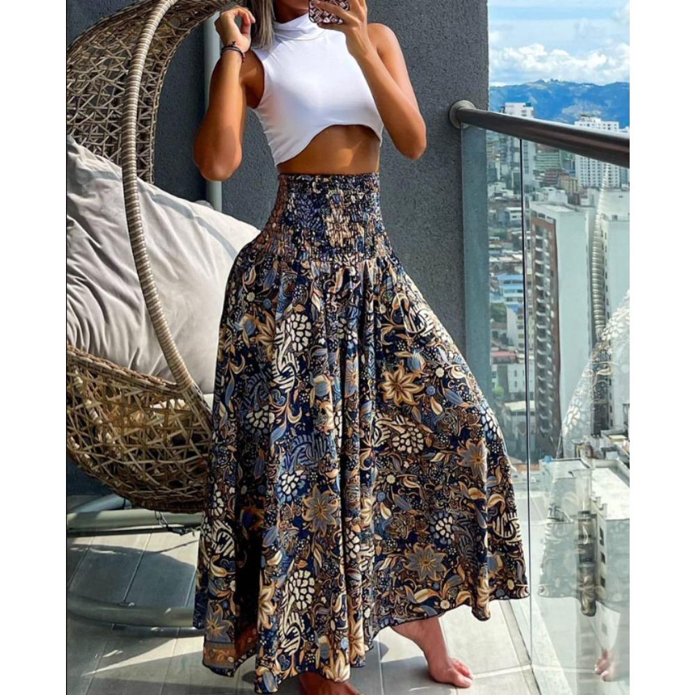 New casual fashion floral high waist skirt women's clothing