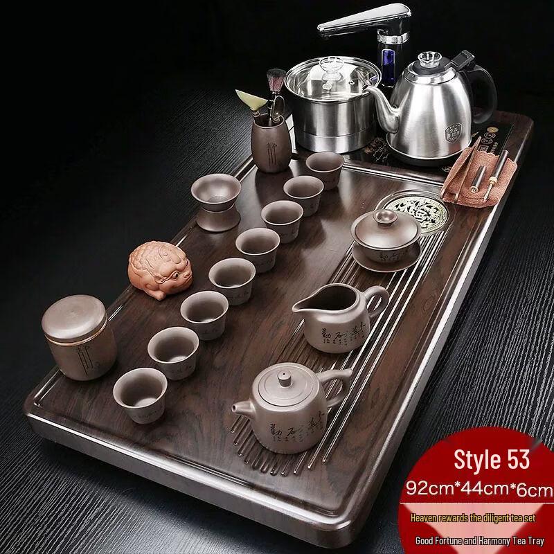 Jiakangming Automatic Solid Wood Kung Fu Tea Tray Set with Glass Bottom