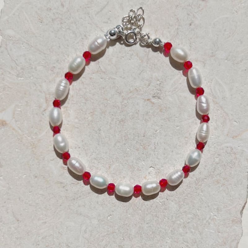 KIETIMOOR Ruddy Pearl Bracelet (Silver925) Red Crystal Freshwater Pearl Silver Bracelet