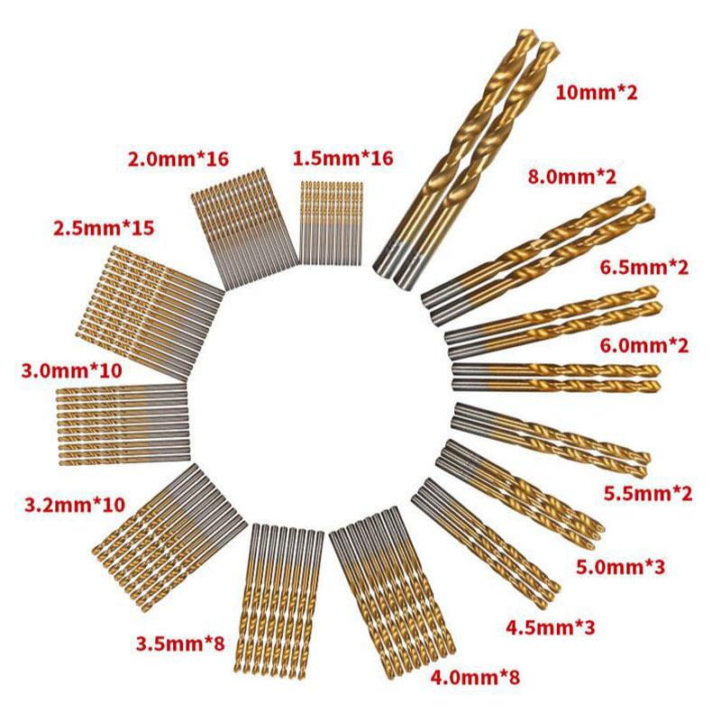 99Pcs 1.5mm - 10mm Titanium Coated Drill Bits HSS High Speed Steel Drill Bits Set Tool High Quality Power Tools