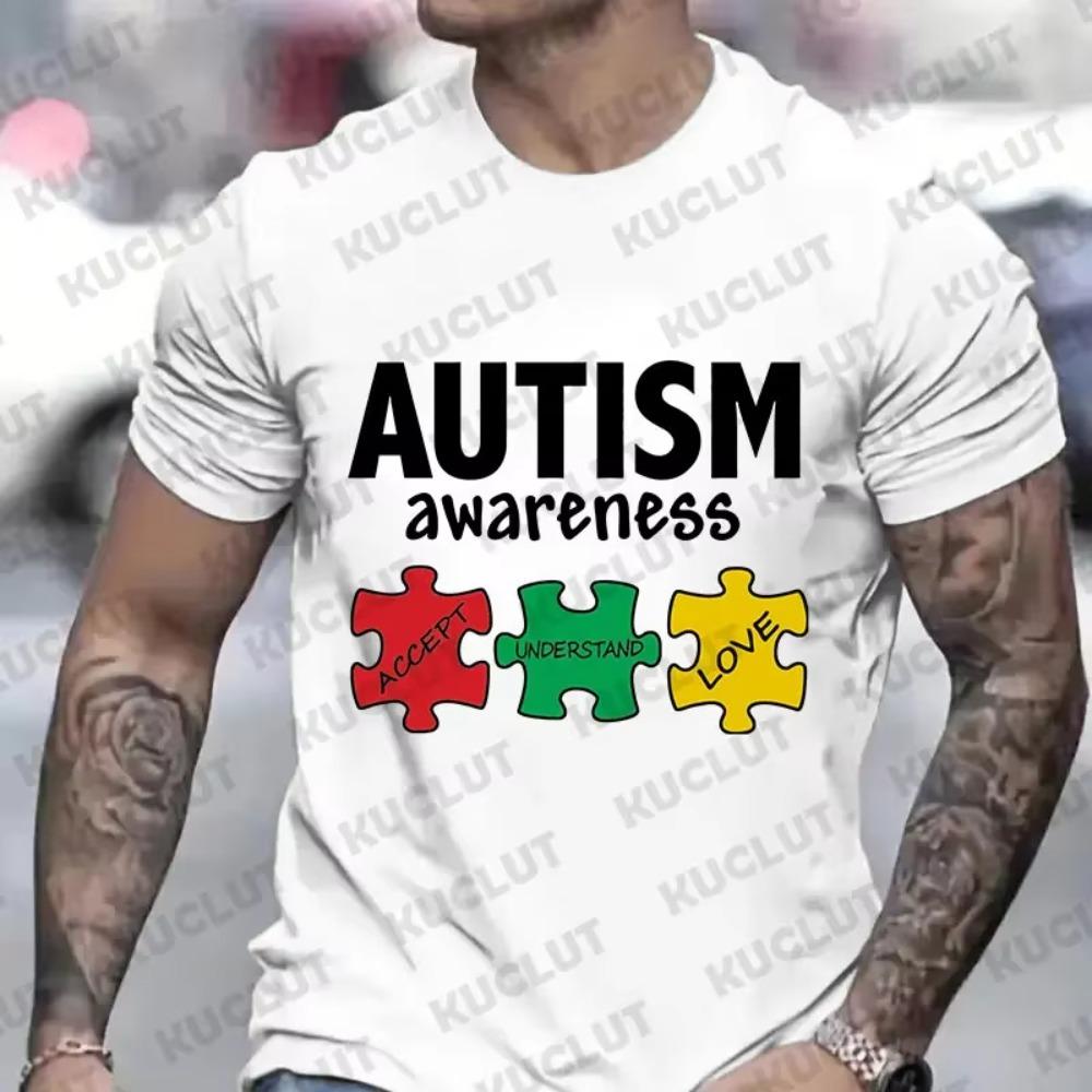 New Men's T-Shirt  Autism Awareness Print Short-Sleeved Shirt Summer Casual T-Shirt for Men Fashion Top Oversized Men's Clothes