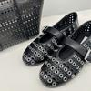 Heavy Industry Rivets Hollow Leather Mary Jane Shoes Flat Bottom One Word with Leather Single Shoes Women's New Models