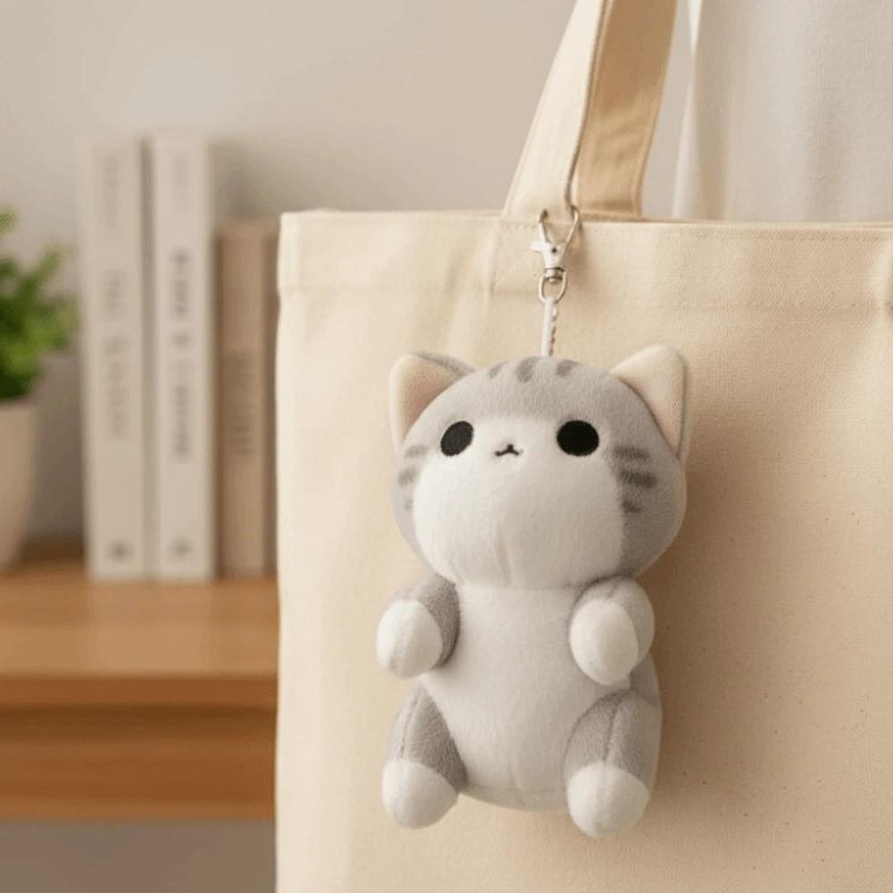 PP Cotton Grey Cat Key Chain Cartoon Cute Pet Pendant Bag Charm Plush Doll Key Ring Girls