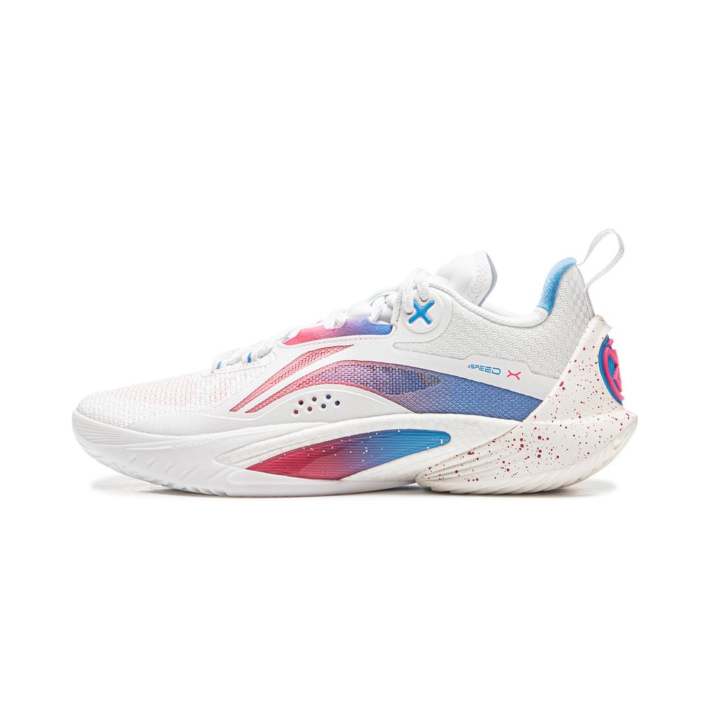 New LiNing Speed 10 Cushioning, Wear Resistant Low Top Basketball Shoes Men's White Pink Blue ABAT085-76