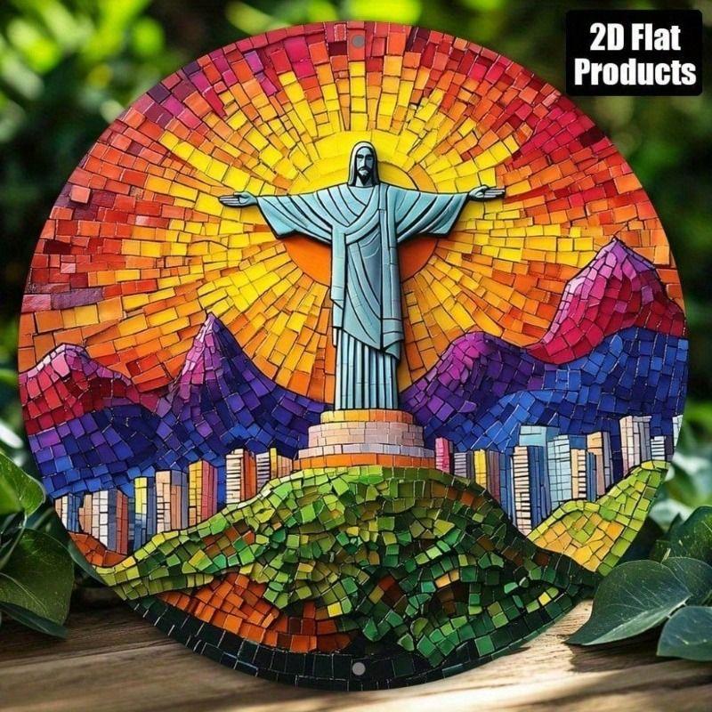 Metal Wall Art Rio de Janeiro Christ the Redeemer Mosaic Living Room Decor