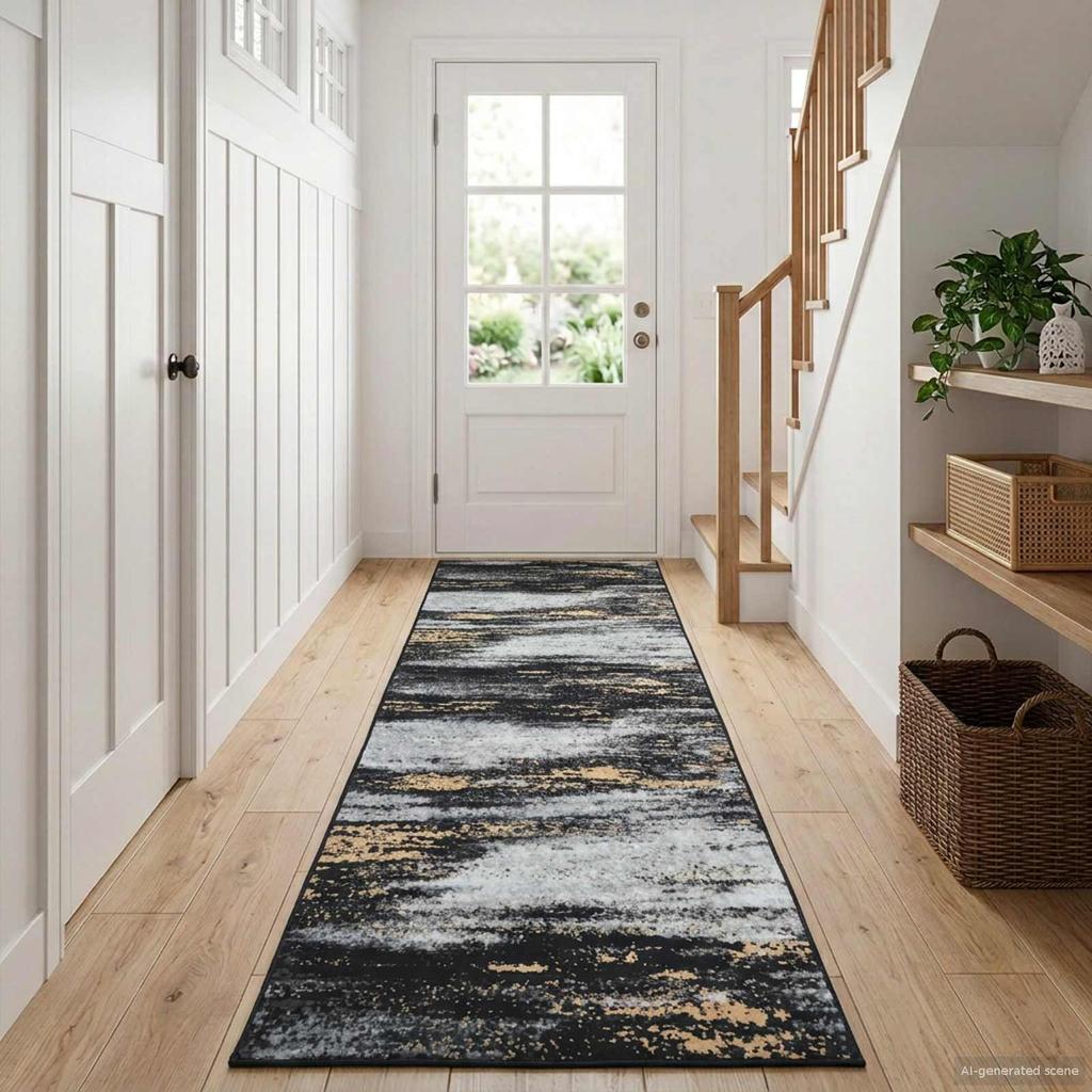Runner Rug LESAKA Black and Gold 100 x 150 cm