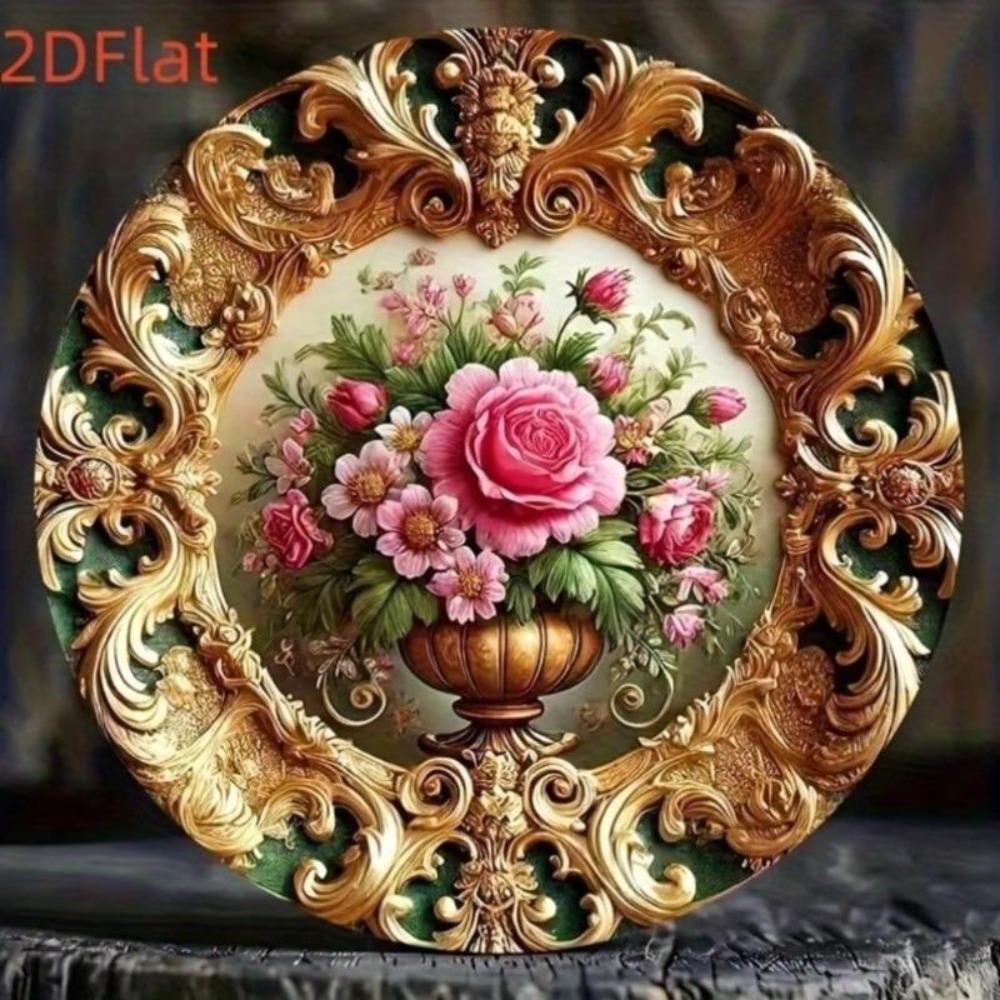 Metal Art Floral Wall Decor Vintage Gold Pink Roses European Style Home Cafe Garage