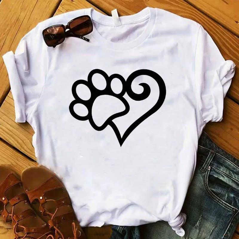 Women T Graphic Flower Never Walk Alone Dog Paw Fashion Printed Top Tshirt Female Tee Shirt Ladies Clothes Tshirt