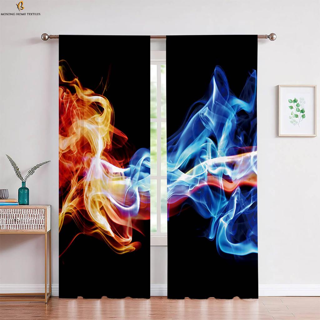 Vatten och Eld Polarvarg 3D-tryckt Gardin med Kanal för Stång Fönsterdekoration Gardin Sovrum Vardagsrum Kök Gardin 2 Delar